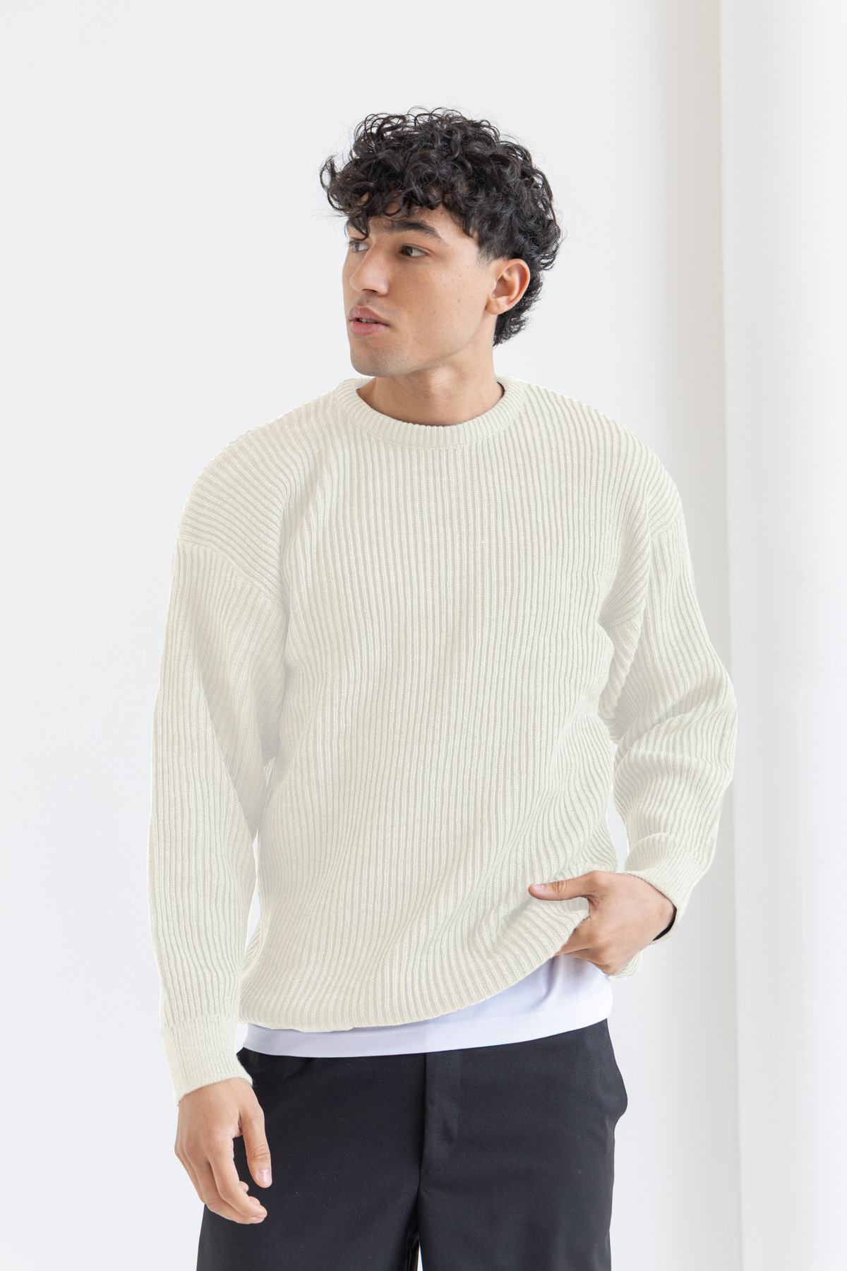 Unisex Beige Knitted Sweater