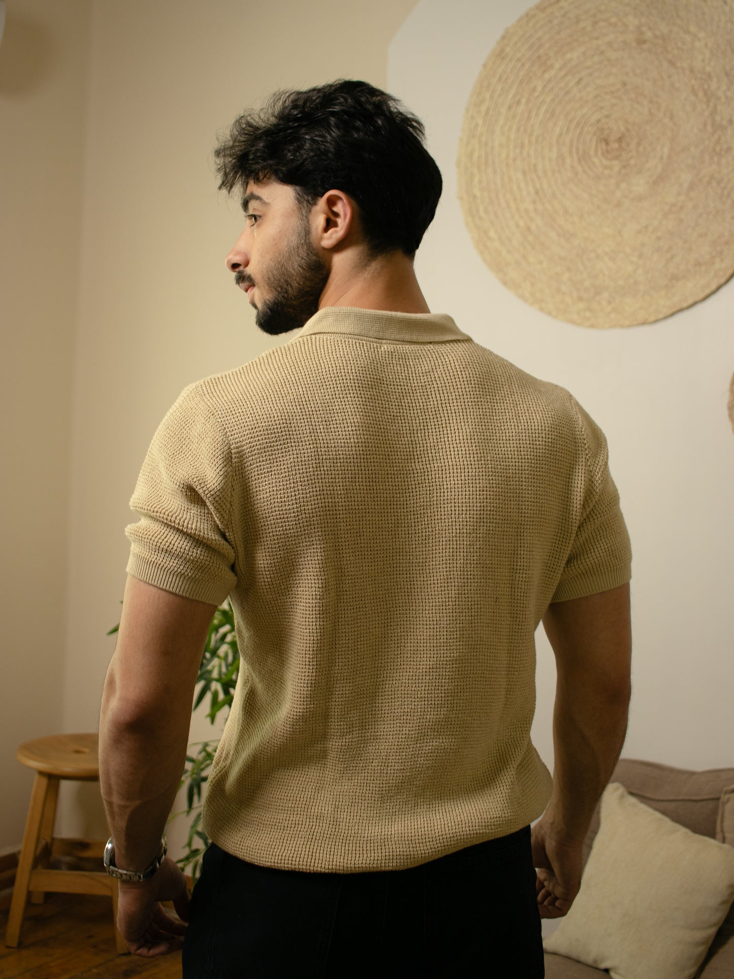 Unisex beige knitted polo