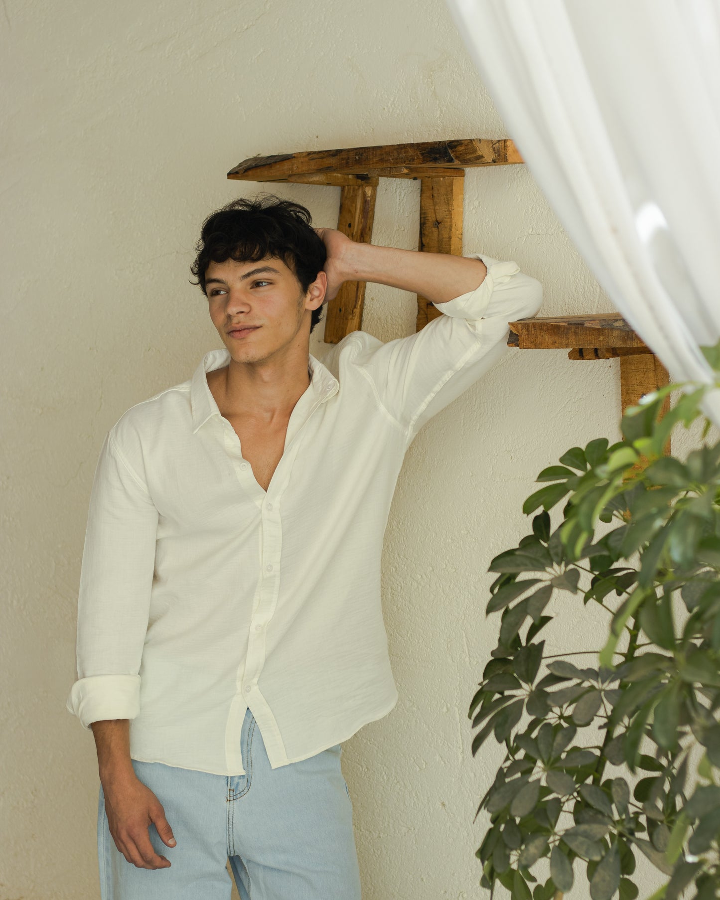 Relaxed white linen shirt