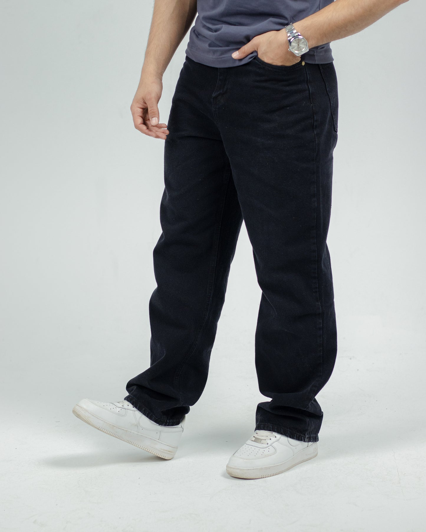 Unisex black wide leg jeans