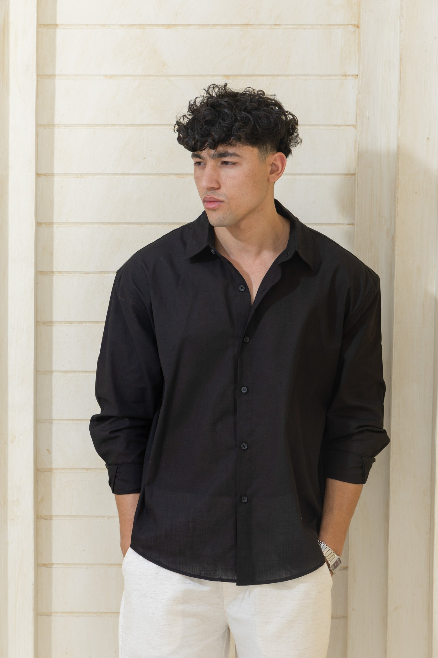 Linen blend black shirt