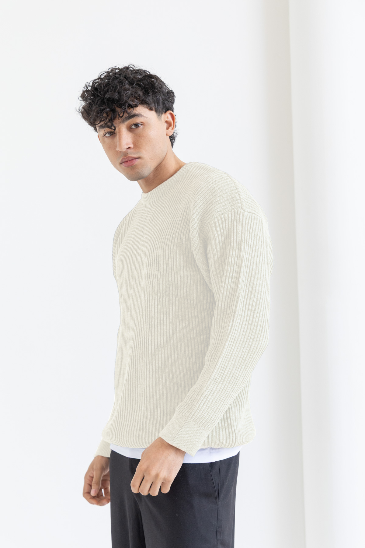 Unisex Beige Knitted Sweater