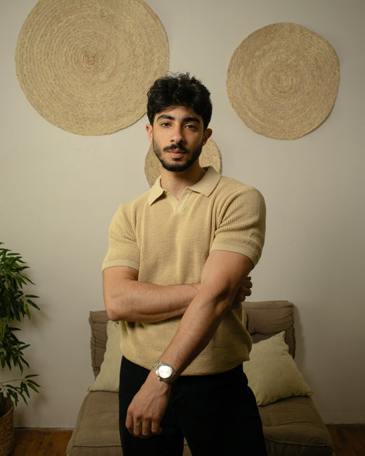 Unisex beige knitted polo