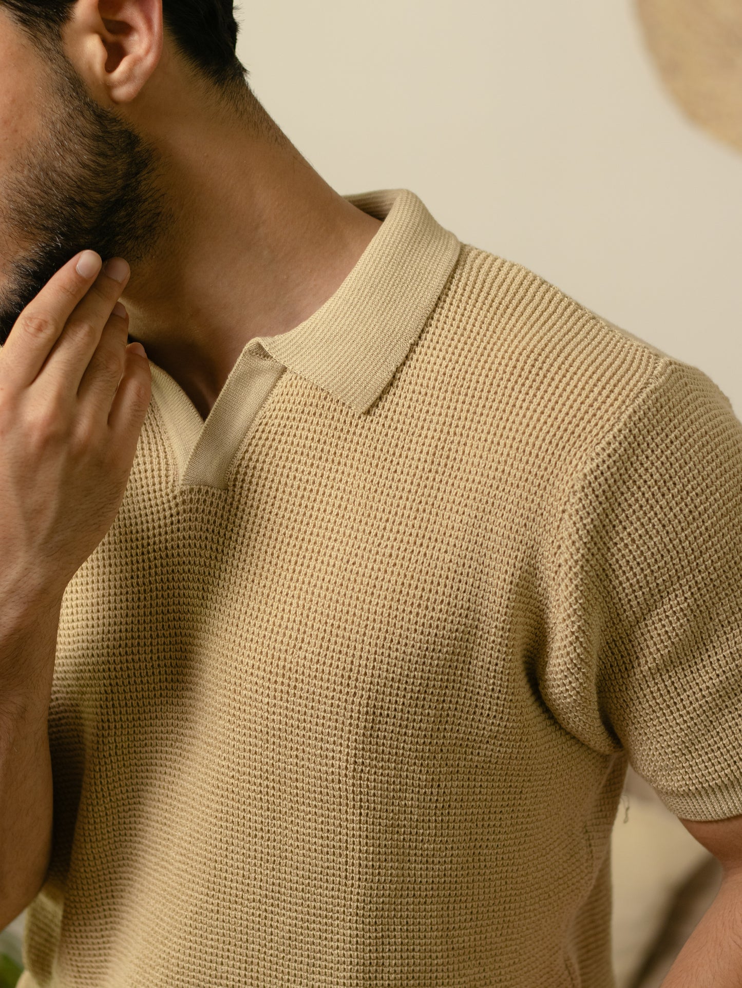Unisex beige knitted polo