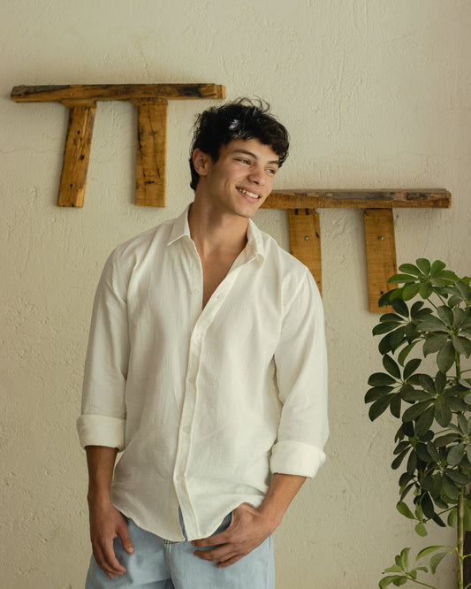 Relaxed white linen shirt