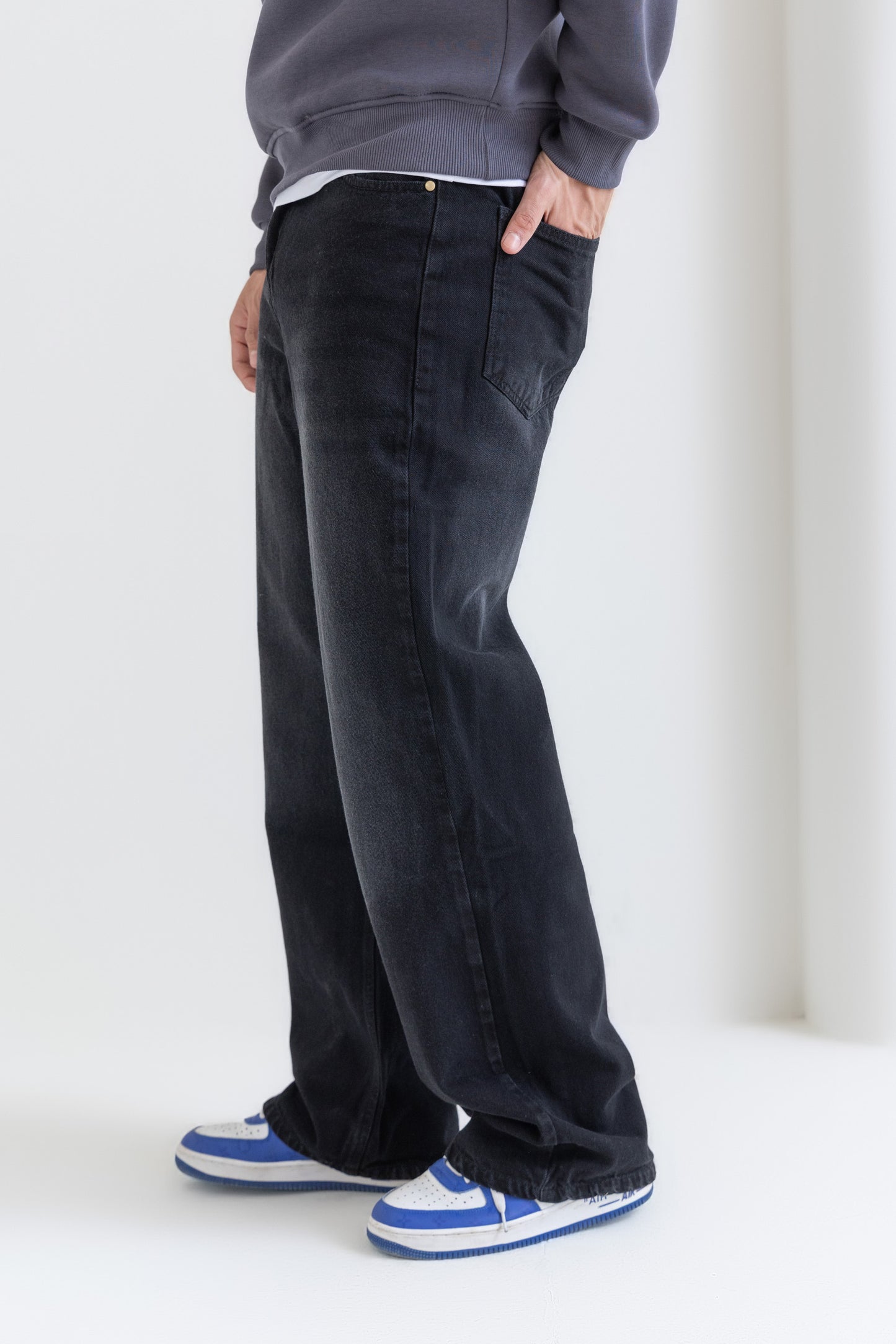 Unisex Black Wide Leg Jeans