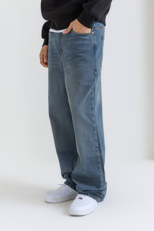 Unisex Dirty Blue Wide Leg Jeans