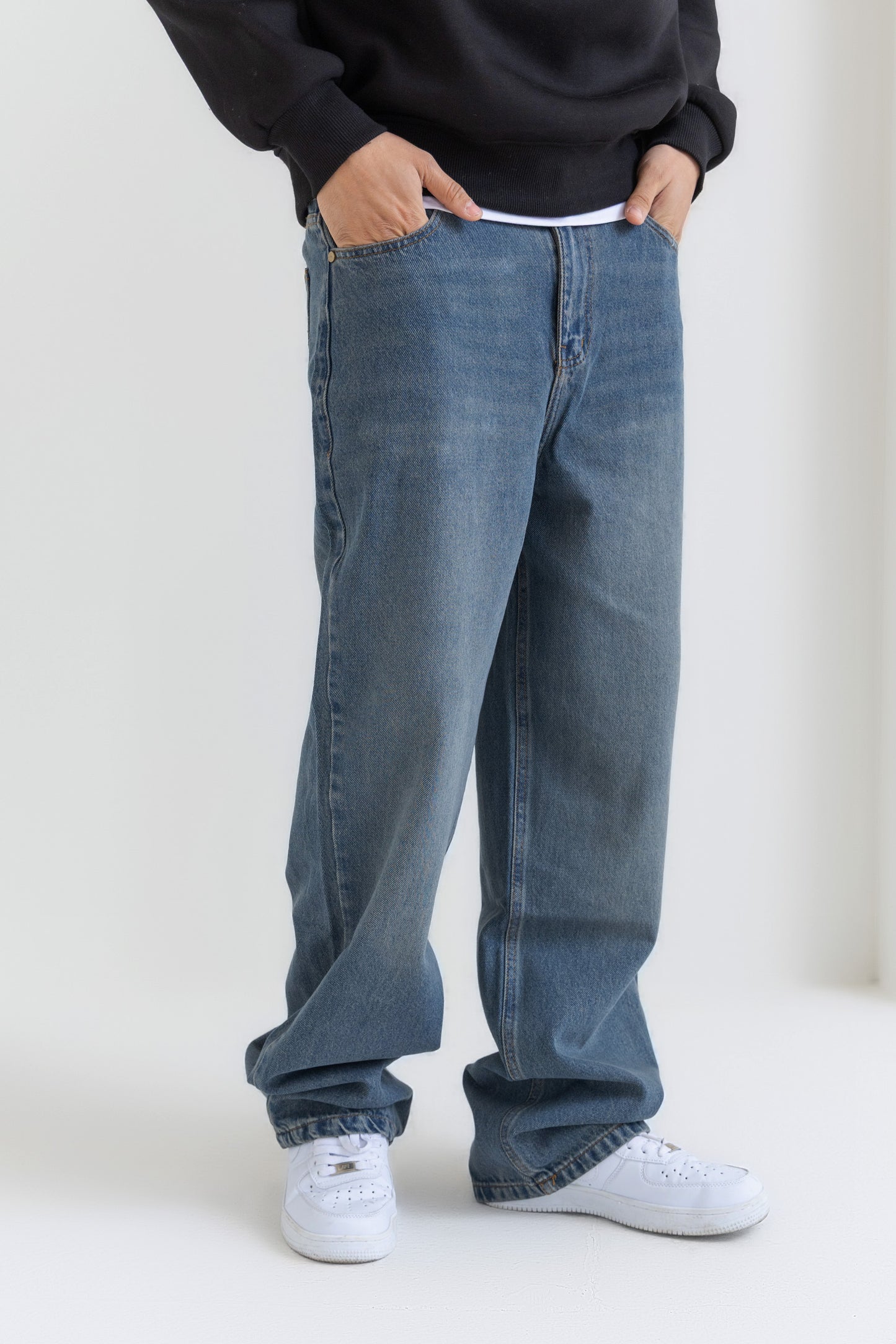 Unisex Dirty Blue Wide Leg Jeans