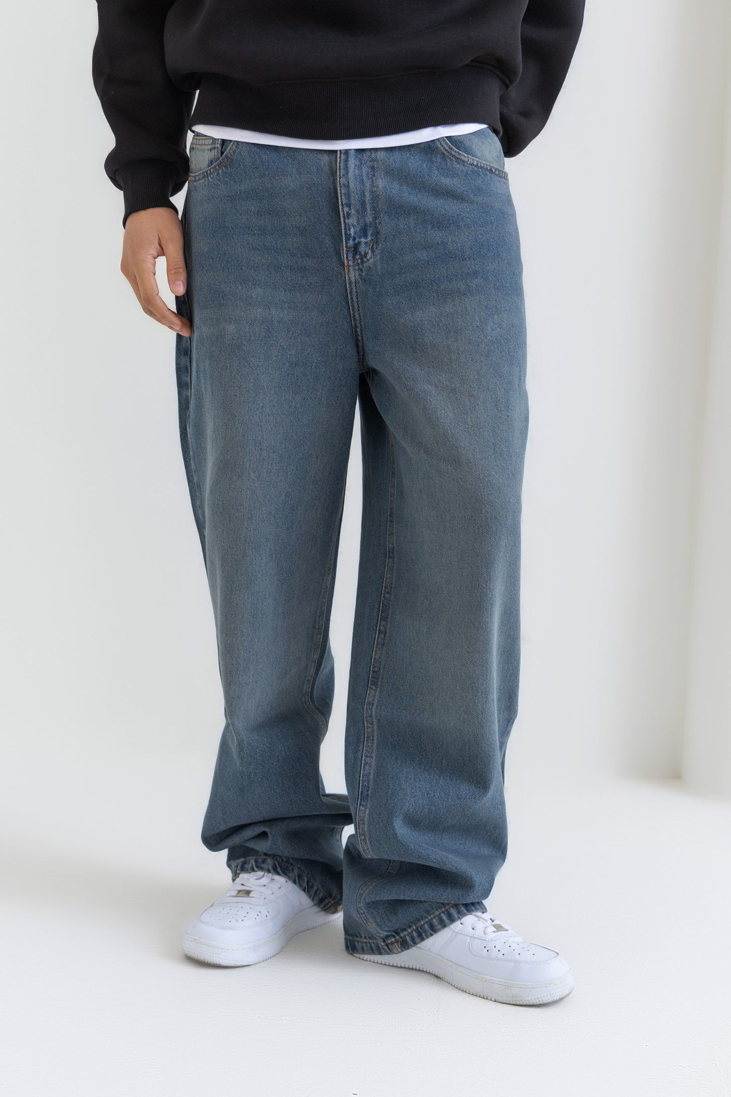 Unisex Dirty Blue Wide Leg Jeans