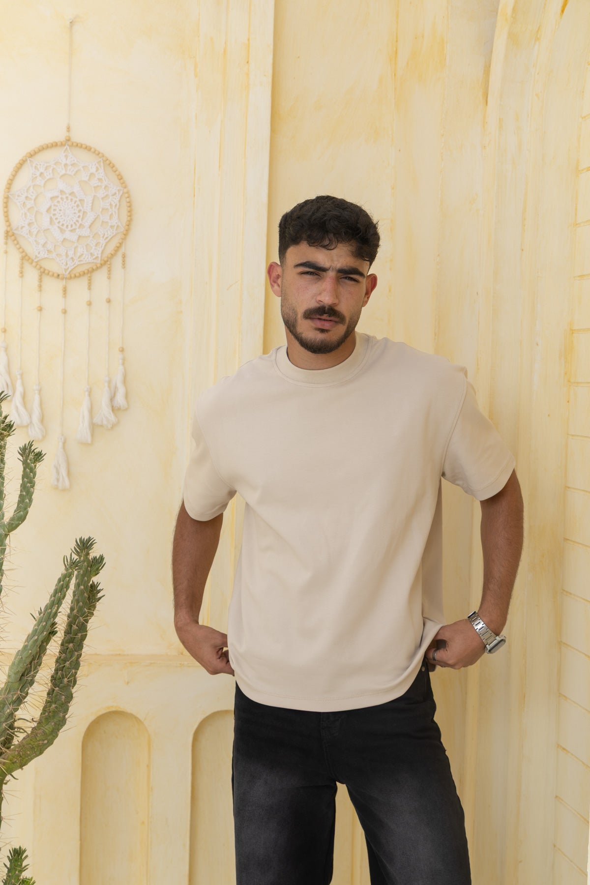 Regular fit beige T-shirt