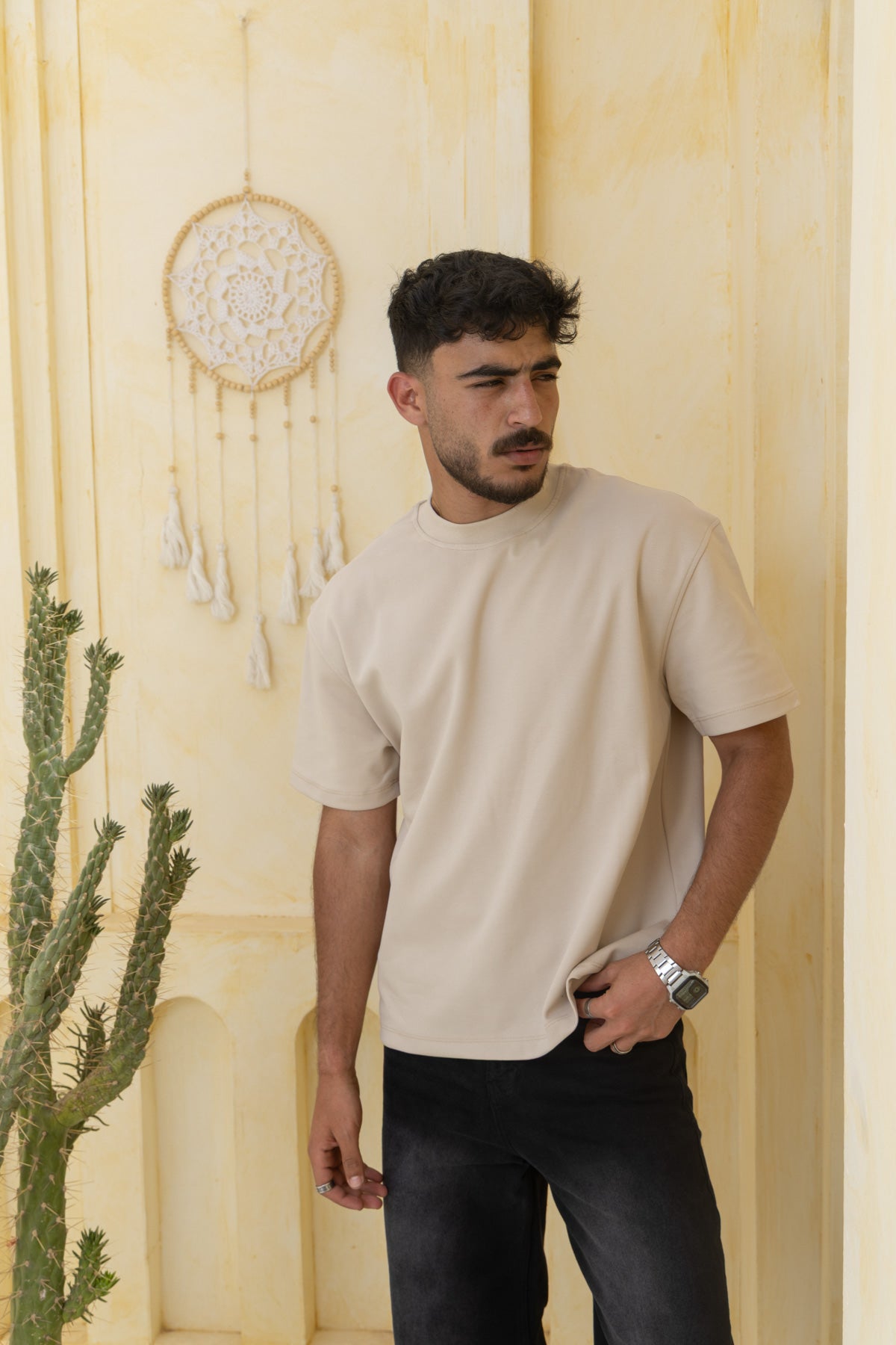 Regular fit beige T-shirt