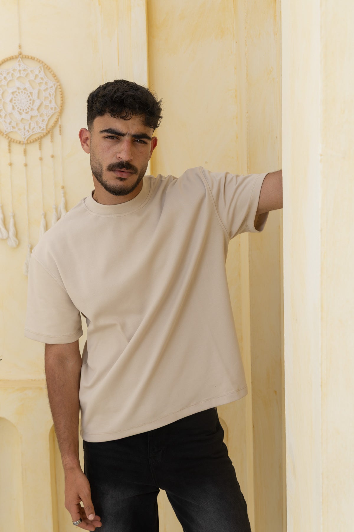 Regular fit beige T-shirt