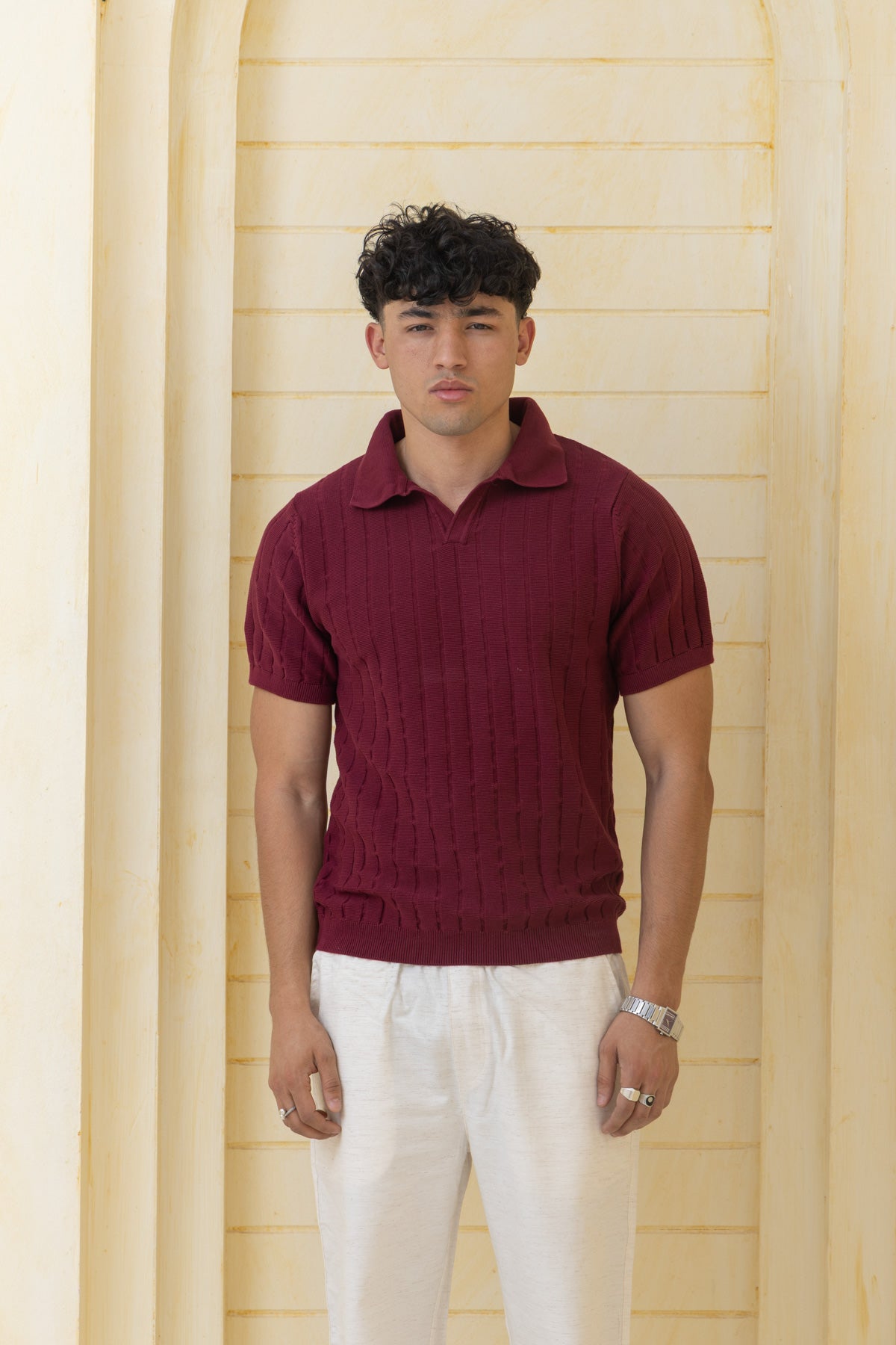 Unisex burgundy knitted polo
