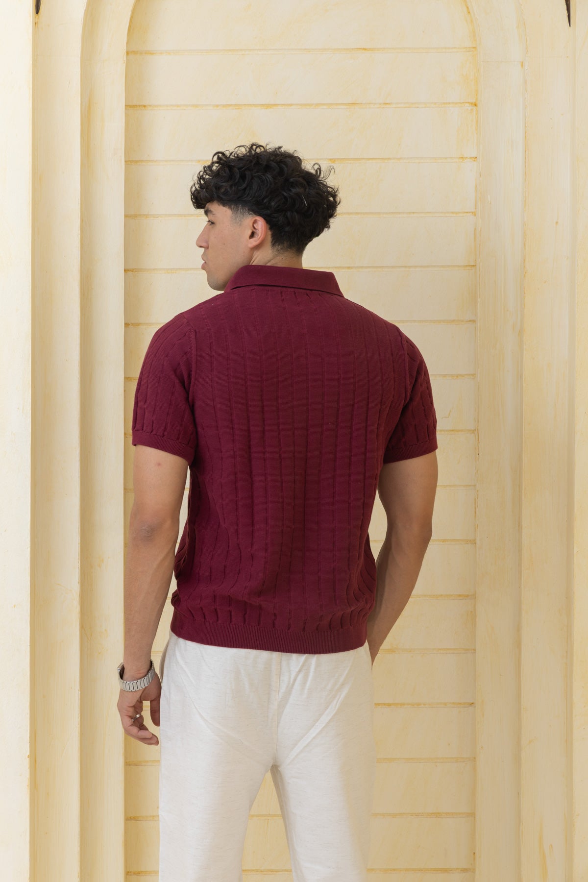Unisex burgundy knitted polo