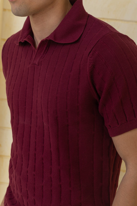 Unisex burgundy knitted polo