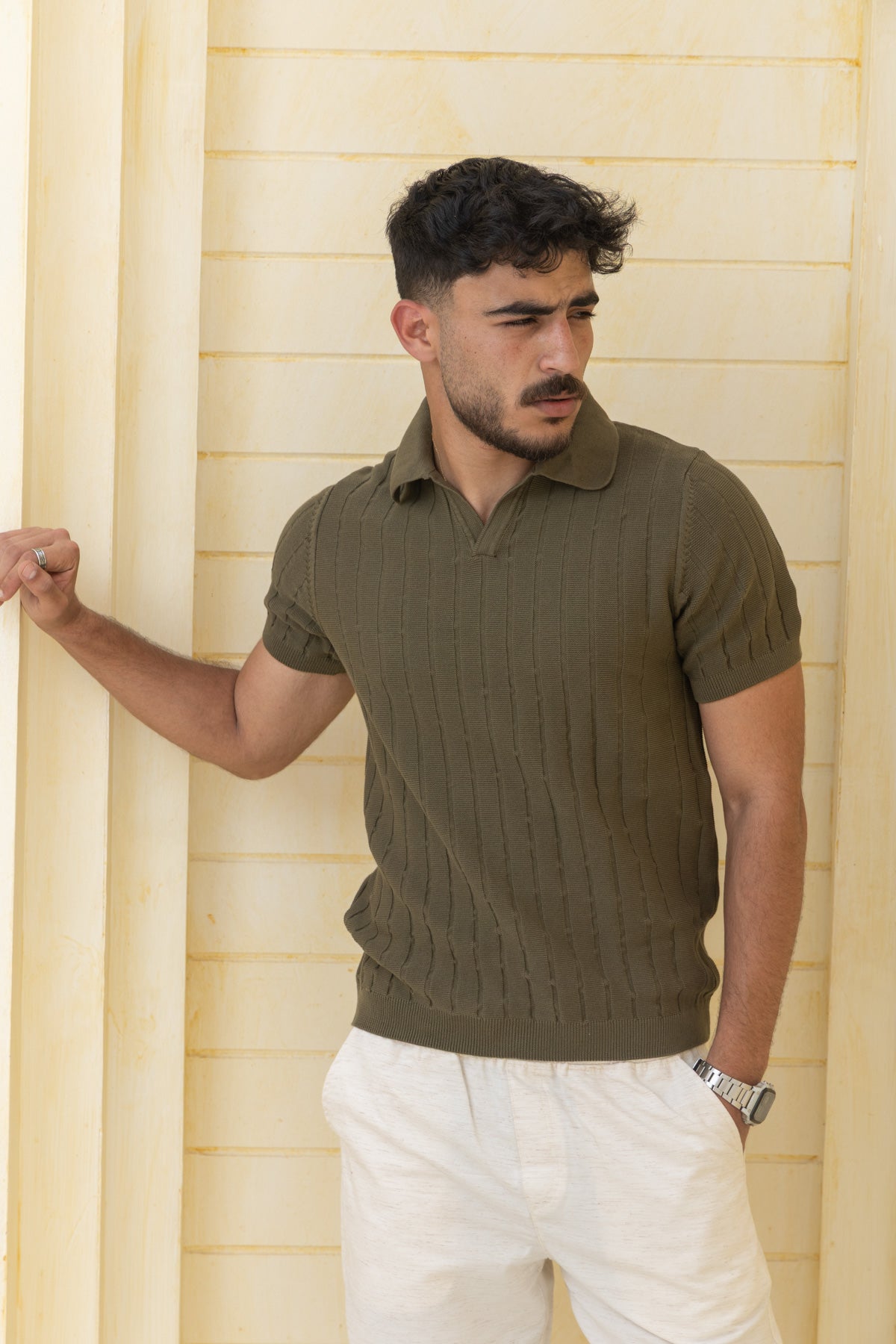 Unisex olive knitted polo
