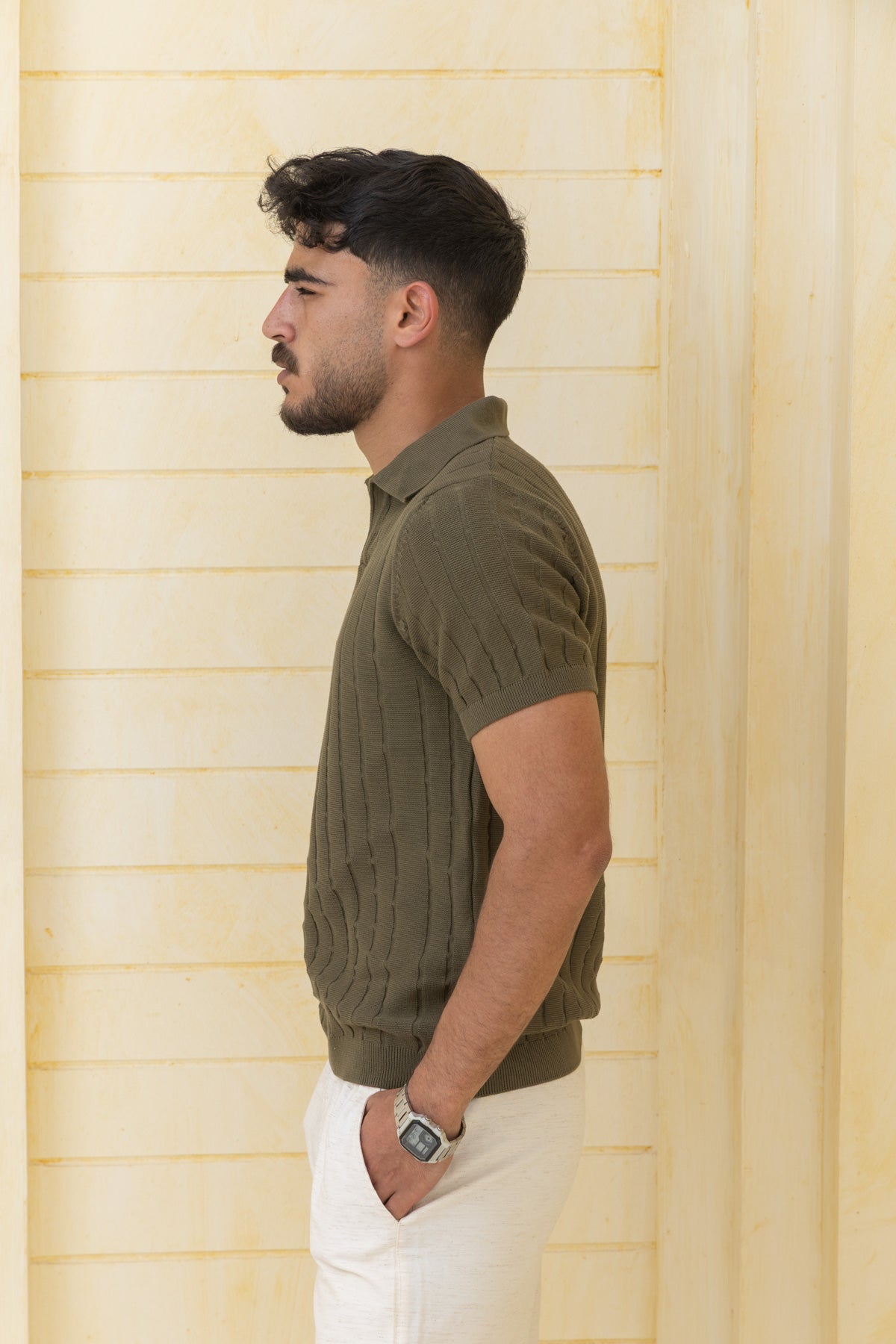 Unisex olive knitted polo