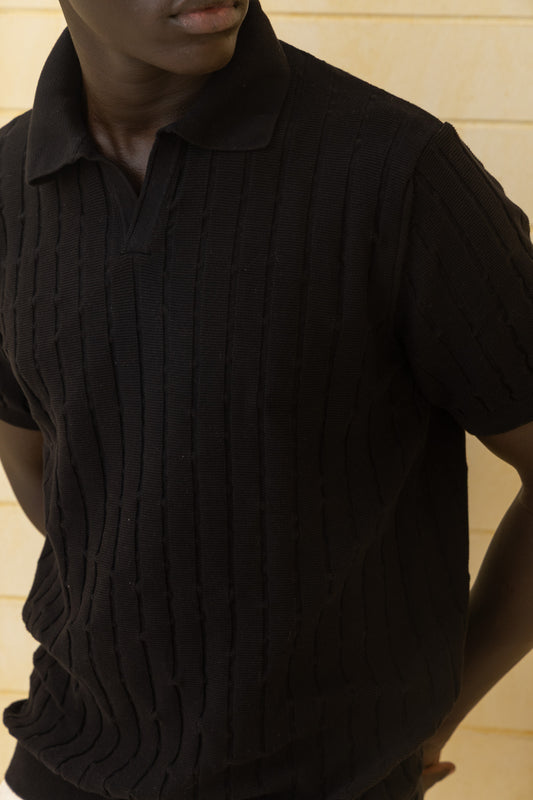 Unisex black knitted polo