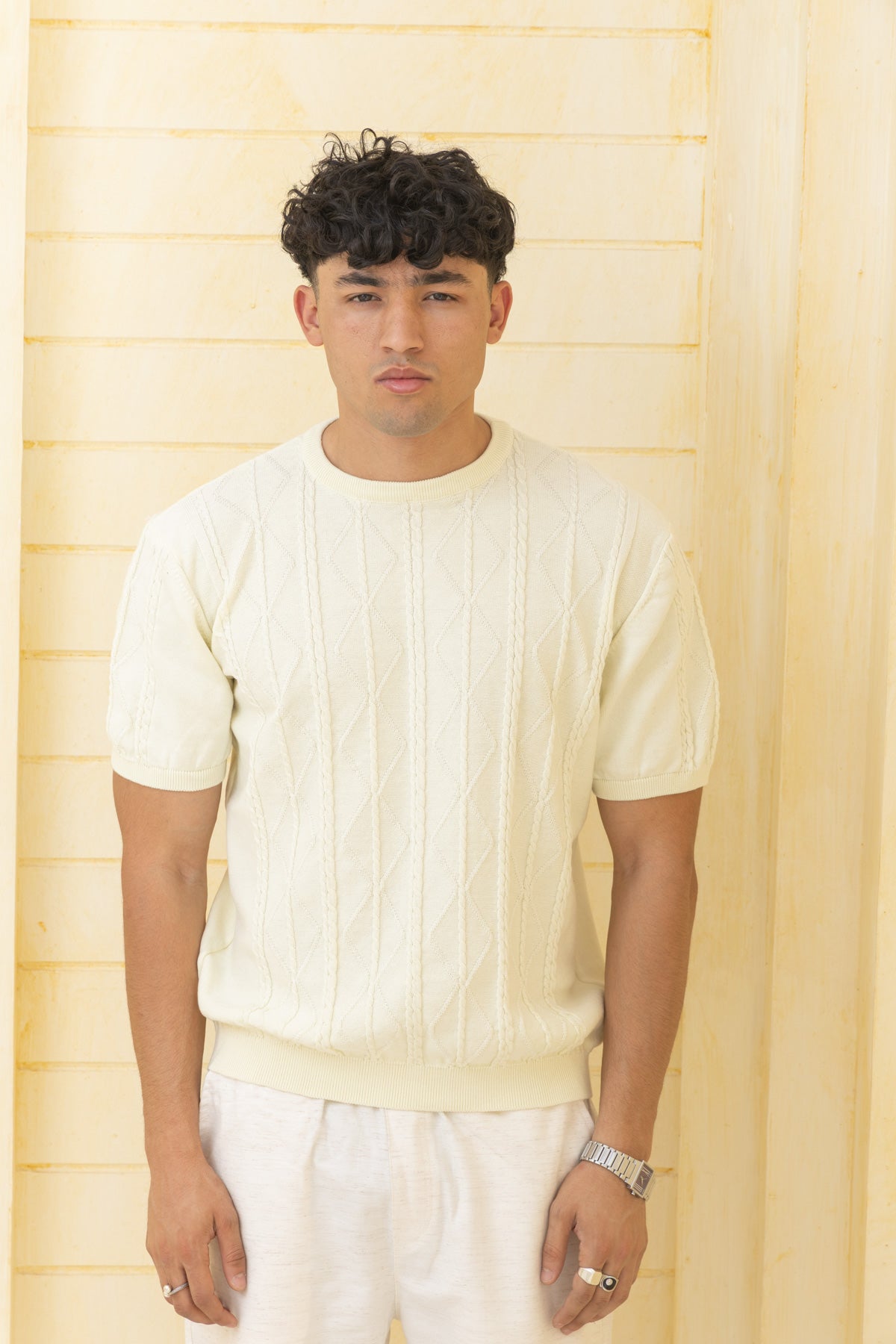 SLIM FIT TEXTURED KNIT T-SHIRT