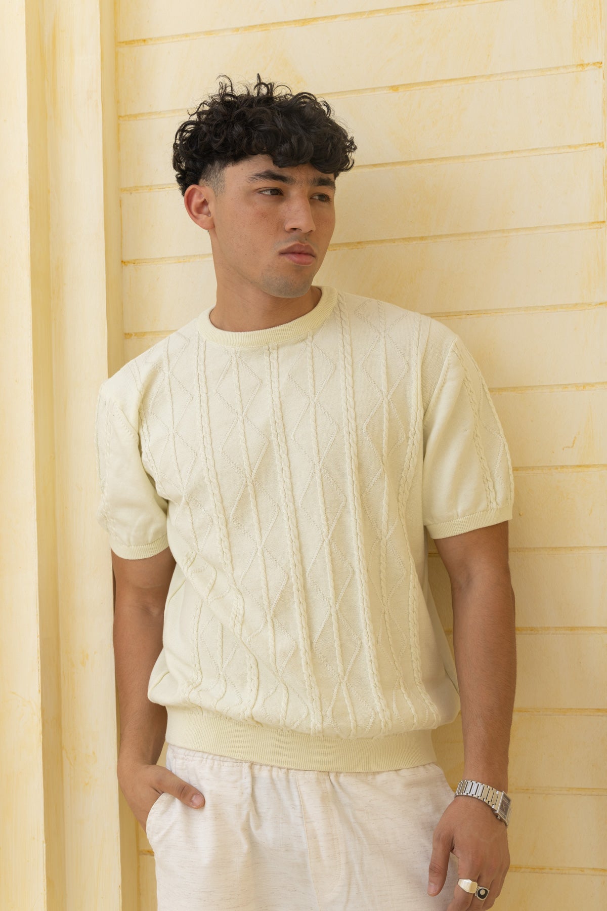 SLIM FIT TEXTURED KNIT T-SHIRT