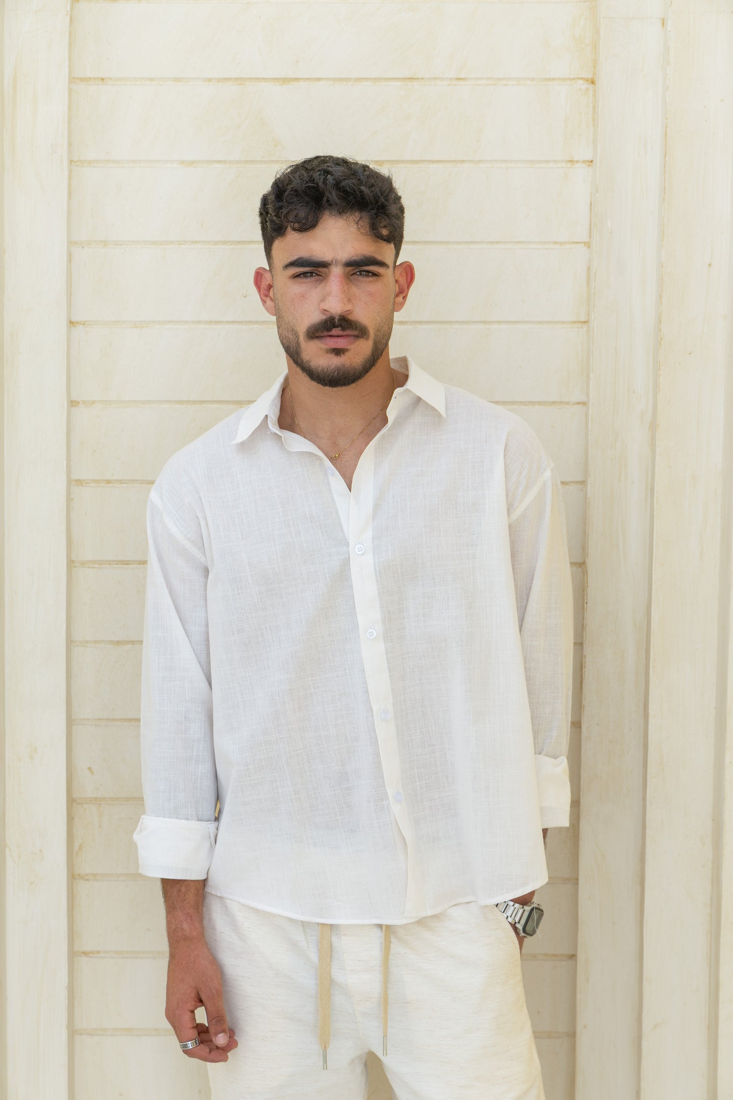 Men linen blend white shirt