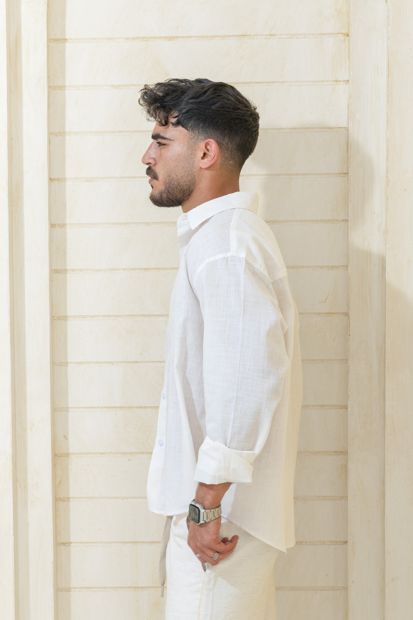 Men linen blend white shirt