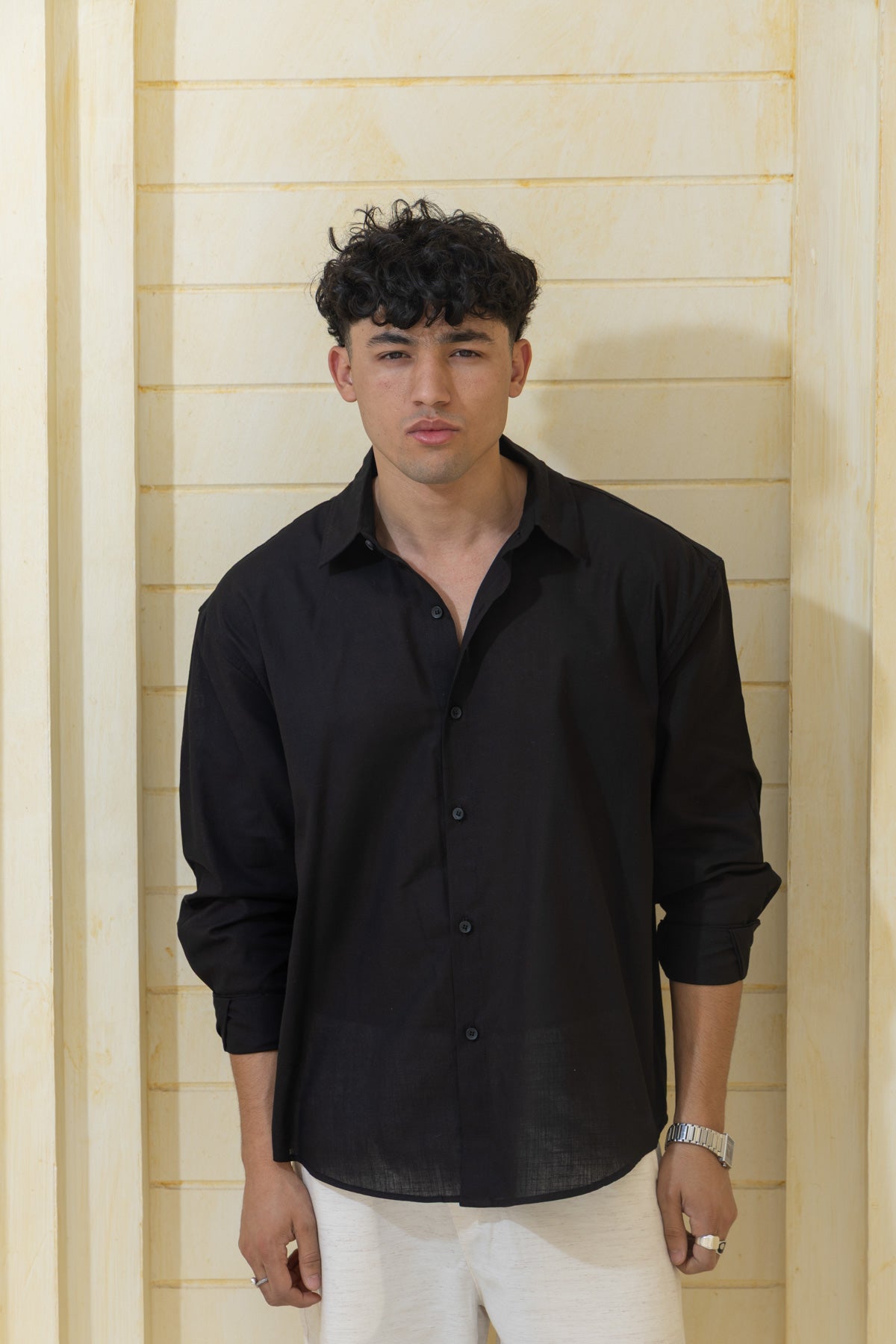 Linen blend black shirt