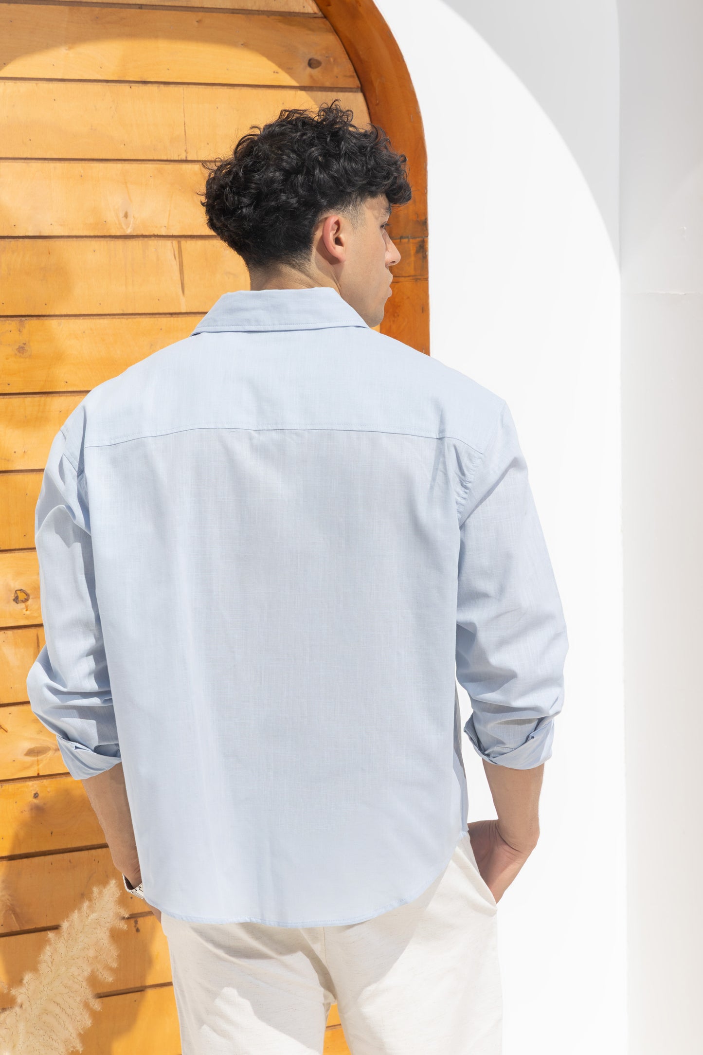 Linen blend light blue shirt