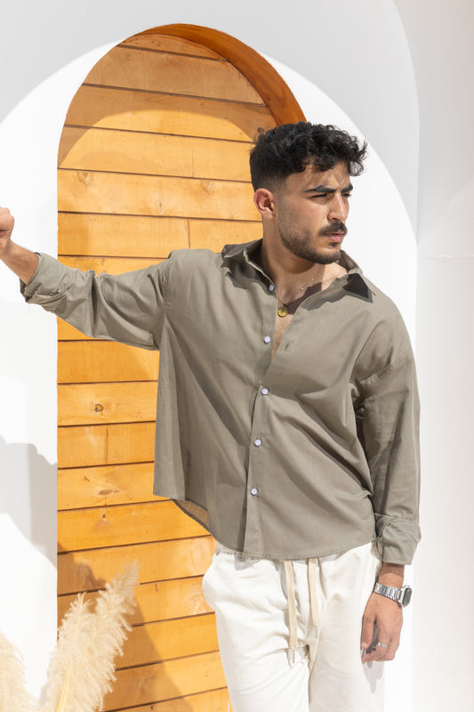 Linen blend olive shirt