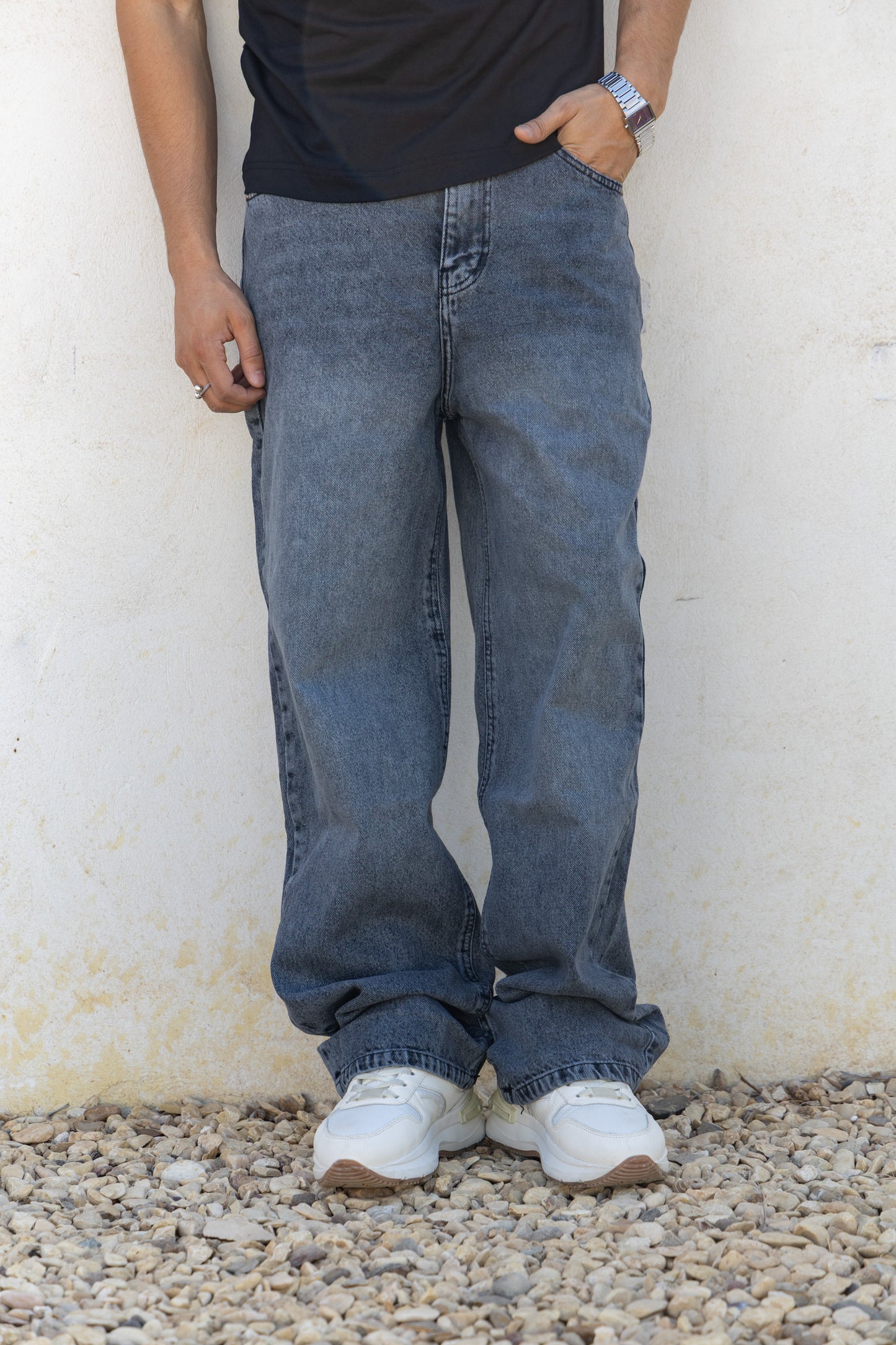 Unisex Grey Wide Leg Jeans