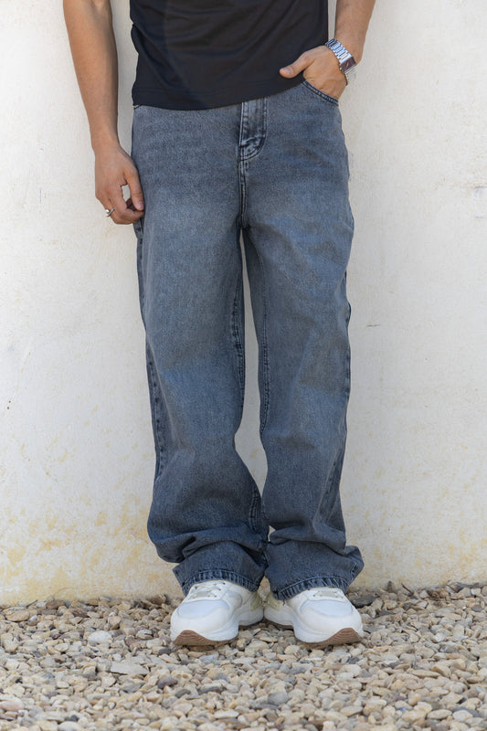 Unisex Grey Wide Leg Jeans