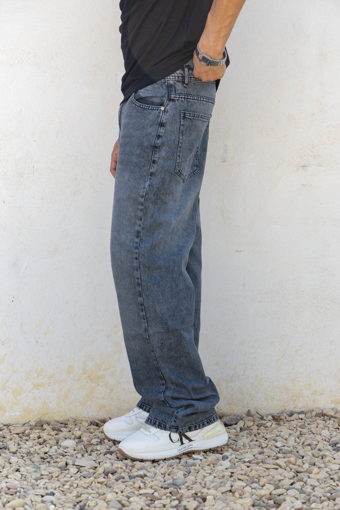 Unisex Grey Wide Leg Jeans