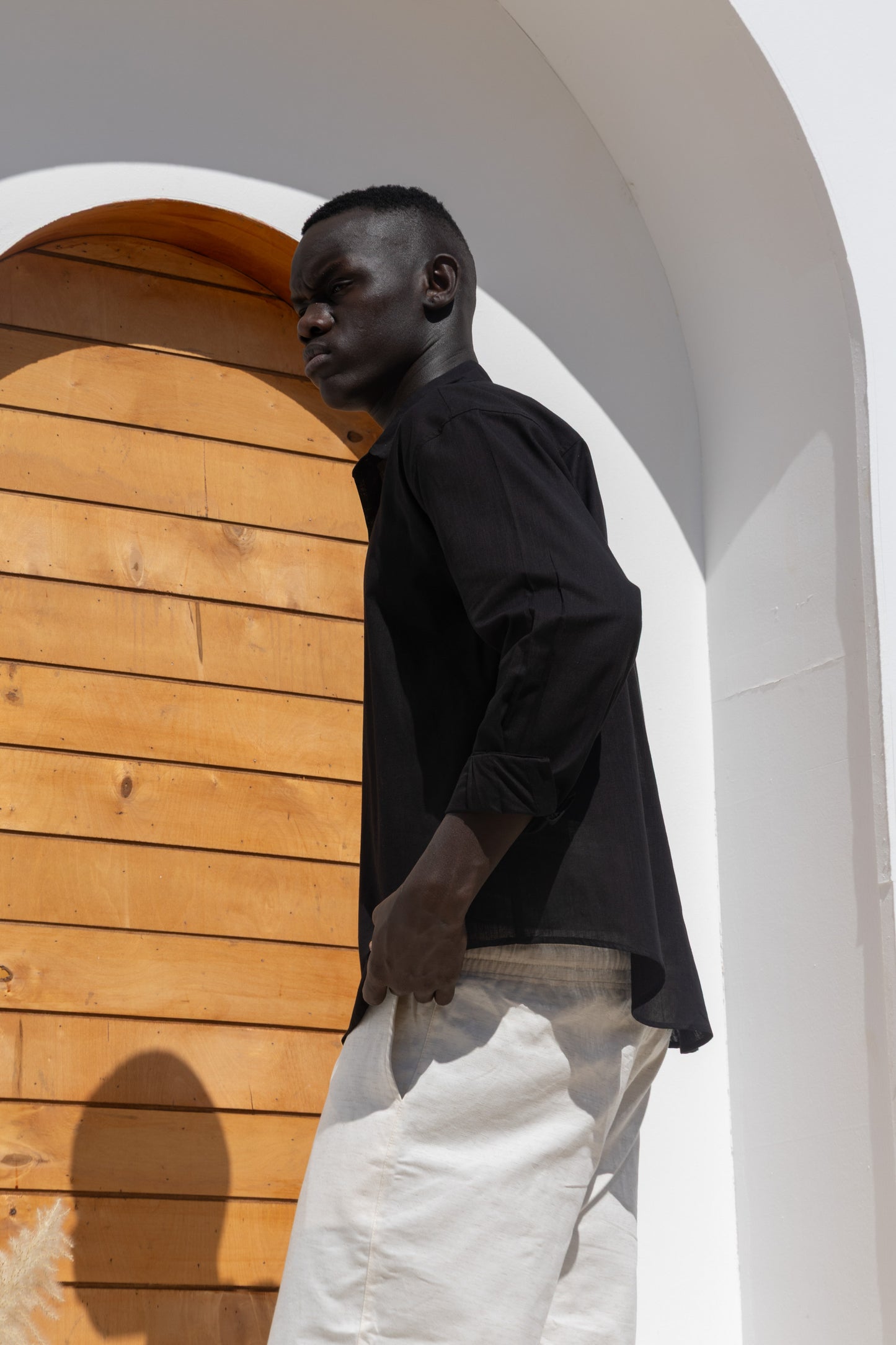 Linen blend black shirt